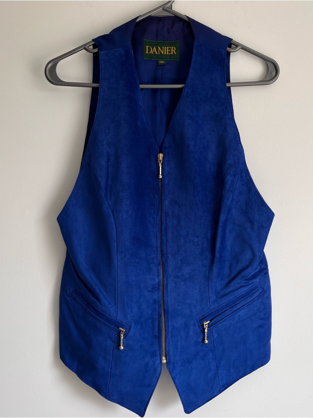 Danier Vintage Blue Suede Zip Vest with Gold Hardware